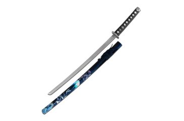 Image of Master Cutlery SW-84BK Samurai Sword, Stainless Steel Blade, Cord Wrapped Handle w/ Menuki, Black, SW-84BK