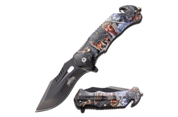 Image of Master USA Embossed Printing Spring Assisted Knife, 3.75 in, 3Cr13 Stainless Steel Stainless Steel, Drop Point, Multicolor Indians, MU-A116I