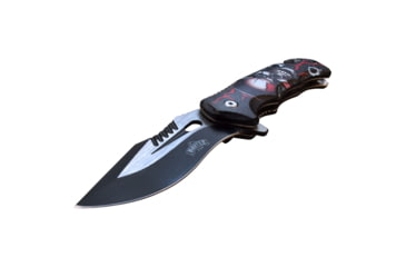 Image of Master USA Embossed Printing Spring Assisted Knife, 3.75 in, 3Cr13 Stainless Steel Stainless Steel, Drop Point, Red/Black Skeleton, MU-A116G