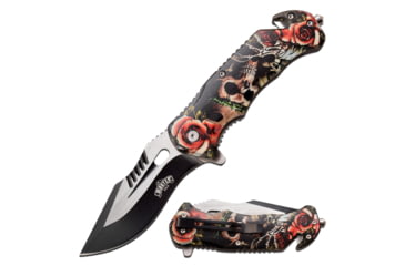 Image of Master USA Embossed Printing Spring Assisted Knife, 3.75 in, 3Cr13 Stainless Steel Stainless Steel, Drop Point, Red/Brown, MU-A116B