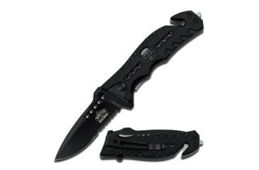 Image of Master USA Folding Blade, 3.25in, Stainless Steel Blade, Skull Medallion On G10 Effect Black Nylon Fiber Handle MU-A010BK