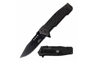 Image of Master USA MU-A070BK Spring Assisted Knife, 3.5in, 3CR13 Stainless Steel, Spear Point, Black Blade, Injection Molded/Stainless Steel Handle, Black, MU-A070BK