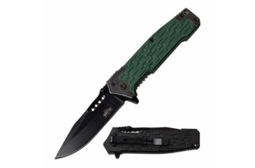 Image of Master USA MU-A070GN Spring Assisted Knife, 3.5in, 3CR13 Stainless Steel, Spear Point, Black Blade, Injection Molded/Stainless Steel Handle, Green, MU-A070GN