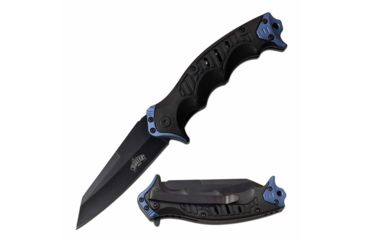 Image of Master USA MU-A074BL Spring Assisted Knife, 3.25in, 3CR13 Stainless Steel, Sheepfoot, Black Blade, Injection Molded Handle, Blue/Black, MU-A074BL