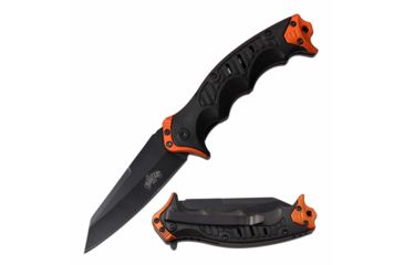 Image of Master USA MU-A074OR Spring Assisted Knife, 3.25in, 3CR13 Stainless Steel, Sheepfoot, Black Blade, Injection Molded Handle, Orange/Black, MU-A074OR