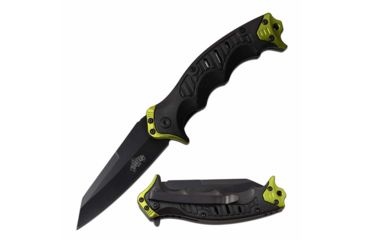 Image of Master USA MU-A074YL Spring Assisted Knife, 3.25in, 3CR13 Stainless Steel, Sheepfoot, Black Blade, Injection Molded Handle, Yellow/Black, MU-A074YL