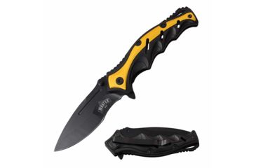 Image of Master USA MU-A080YL Spring Assisted Knife, 3.5in, 3CR13 Stainless Steel, Spear Point, Black Blade, Injection Molded Handle, Yellow/Black, MU-A080YL