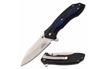 Image of Master USA MU-A096BL Spring Assisted Knife, 3.25in, 3CR13 Stainless Steel, Harpoon Point, Steel Blade, Injection Molded/Pakkawood Handle, Blue/Black, MU-A096BL