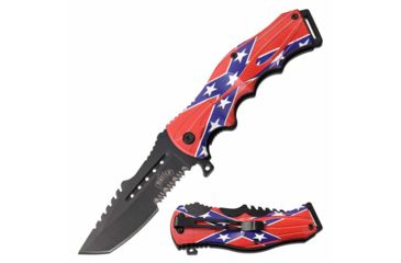 Image of Master USA MU-A102C Spring Assisted Knife, 3.75in, 3CR13 Stainless Steel, Modified Tanto, Black Blade, Injection Molded Handle w/ Confederate Flag Design, -, MU-A102C