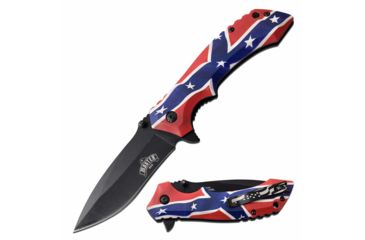 Image of Master USA MU-A103C Spring Assisted Knife, 3.5in, 3CR13 Stainless Steel, Spear Point, Black Blade, Injection Molded Handle w/ Confederate Flag Design, -, MU-A103C