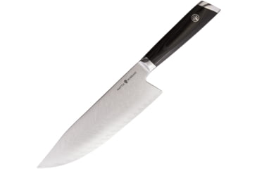 Image of Mattia Borrani Cutlery Bowie Chef 8in Damascus Knife, 8 blade, Black linen micarta handle, B087