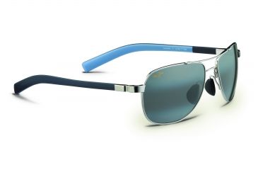 Image of Maui Jim Guardrails Sunglasses w/ Silver w/ Blue Tips Frame and Neutral Grey Lenses - 327-17