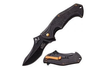 Image of MC Masters Collection Folding Blade, 3.25in, Stainless Steel Blade, Acid Etched Skull Stonewashed Stainless Steel Handle MC-A022SK