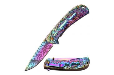 Image of MC Masters Collection Folding Blade, 3.5in, Stainless Steel Blade, Rainbow Ti Coated Elk Sculpture Stainless Steel Handle MC-A033RB