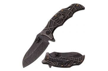 Image of MC Masters Collection Folding Blade, 3.5in, Stainless Steel Blade, Sculptured Spider Dark Stonewashed Stainless Steel Handle MC-A018SW