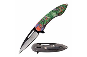 Image of MC Masters Collection MC-A051GN Spring Assisted Knife, 3in, 3CR13 Stainless Steel, Straight Edge, Steel/Black Blade, Aluminum Handle, Green, MC-A051GN