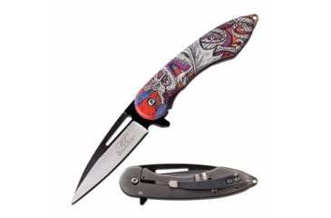 Image of MC Masters Collection MC-A051WH Spring Assisted Knife, 3in, 3CR13 Stainless Steel, Straight Edge, Steel/Black Blade, Aluminum Handle, White, MC-A051WH