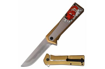 Image of MC Masters Collection MC-A052G Spring Assisted Knife, 3.5in, 3CR13 Stainless Steel, Straight Back, Steel Blade, Stainless Steel Handle, Red, MC-A052G