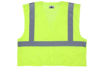 Image of MCR Safety CL2MLPFRM Hi Vis Reflective Safety Vest, ANSI Type R Class 2, Mesh with 2in Silver Stripes, Breakaway Design with Hook and Loop Closures, Fluorescent Lime, M, CL2MLPFRM