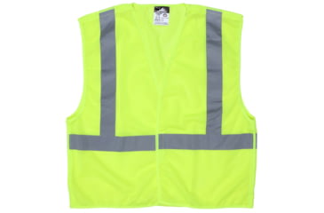 Image of MCR Safety CL2MLM Hi Vis Reflective Safety Vest, ANSI Type R Class 2, Mesh with 2in Silver Stripes, Breakaway Design with Hook and Loop Closures, Fluorescent Lime, M, CL2MLM