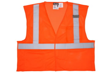 Image of MCR Safety CL2MOPFRM Hi Vis Reflective Safety Vest, ANSI Type R Class 2, Mesh with 2in Silver Stripes, Breakaway Design with Hook and Loop Closures, Fluorescent Orange, M, CL2MOPFRM
