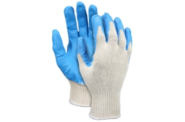 Image of MCR Safety Cotton Polyester Work Gloves, 10 Gauge Natural Cotton Polyester Shell, Latex Coated Palm and Fingertips, Blue/White, Large, 9682L