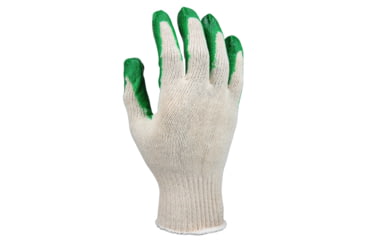 Image of MCR Safety Cotton Polyester Work Gloves, 10 Gauge Natural Cotton Polyester Shell, Latex Coated Palm and Fingertips, Green/Natural, Small, 9681S