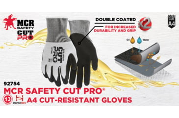 Image of MCR Safety Cut Pro Work Gloves, 13 Gauge Cut Resistant HyperMax Shell, Double Coated Nitrile, Black/Salt and Pepper, XX - Large, 92754XXL