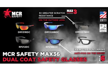 Image of MCR Safety Dominator DM3 Series Safety Glasses, MAX36 Lenses, Adjustable Wire Core Temples and Nose Piece, Fire Mirror, One Size, DM131RDC