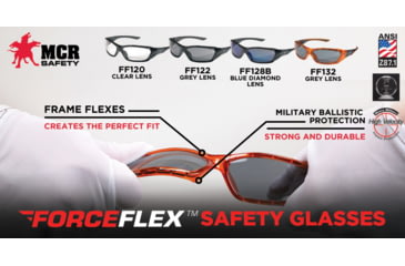 Image of MCR Safety FF132 ForceFlex FF1 Series Safety Glasses, Lenses Molded Into Flexible TPU Frame, Gray, One Size, FF132