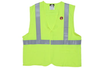 Image of MCR Safety Flame Resistant Safety Vest, Class 2 Modacrylic/Aramid Blend, 2in Silver Stripes, Fluorescent Lime, L, FRMCL2LL