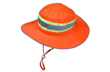 Image of MCR Safety Hi-Vis Boonie Hat, Breathable Mesh Panel, Silver Reflective Stripe and Trim, Drawstring Closure, 2in Brim, Orange, One Size, HVH100