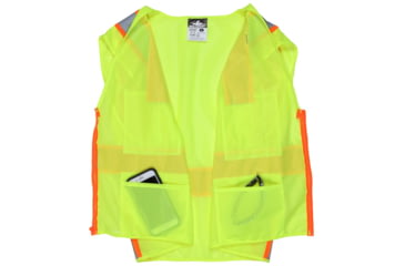 Image of MCR Safety Hi Vis Reflective Safety Vest, ANSI 107 Type R, Class 2, Zipper Front with 4 Outer and 2 Inner Pockets, Fluorescent Lime, M, RSURVMLM