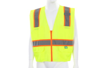 Image of MCR Safety Hi Vis Reflective Safety Vest, ANSI 107 Type R, Class 2, Zipper Front with 4 Outer and 2 Inner Pockets, Fluorescent Lime, M, RSURVMLM