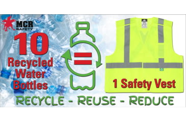 Image of MCR Safety Hi Vis Reflective Safety Vest, ANSI 107 Type R, Class 2, Zipper Front with 4 Outer and 2 Inner Pockets, Fluorescent Lime, M, RSURVMLM