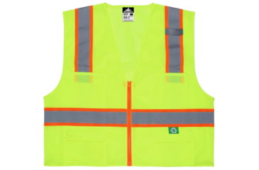Image of MCR Safety Hi Vis Reflective Safety Vest, ANSI 107 Type R, Class 2, Zipper Front with 4 Outer and 2 Inner Pockets, Fluorescent Lime, M, RSURVMLM