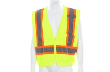 Image of MCR Safety Hi Vis Reflective Safety Vest, ANSI Type R Class 2, 3.5in Silver Stripes, Zipper Front Closure, Limited Flammability, Fluorescent Lime, 4X, VWCCL2LFRX4