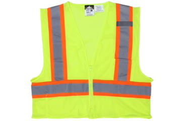 Image of MCR Safety Hi Vis Reflective Safety Vest, ANSI Type R Class 2, 3.5in Silver Stripes, Zipper Front Closure, Limited Flammability, Fluorescent Lime, 4X, VWCCL2LFRX4
