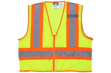 Image of MCR Safety Hi Vis Reflective Safety Vest, ANSI Type R Class 2, 4.5in Silver Stripes, Zipper Front Closure, Limited Flammability, Fluorescent Lime, 4X, WCCL2LFRX4