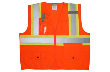 Image of MCR Safety Hi Vis Reflective Safety Vest, ANSI Type R Class 2, 4in Silver Stripes, Zipper Front Closure, Fluorescent Orange, 2X, SURVCS2POX2