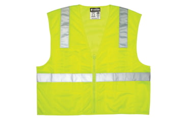 Image of MCR Safety Hi Vis Reflective Safety Vest, ANSI Type R Class 2, Mesh Back with Solid Front, Zipper Front, 2in Silver Stripes, Fluorescent Lime, 2X, CL2LCX2