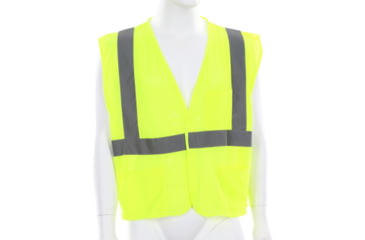 Image of MCR Safety Hi Vis Reflective Safety Vest, ANSI Type R Class 2, Mesh with 2in Silver Stripes, Hook and Loop Front Closure, Limited Flammability, Fluorescent Lime, XL, VCL2MLFRXL