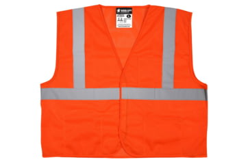 Image of MCR Safety Hi Vis Reflective Safety Vest, ANSI Type R Class 2, Mesh with 2in Silver Stripes, Hook and Loop Front Closure, Limited Flammability, Fluorescent Orange, L, VCL2MOFRL