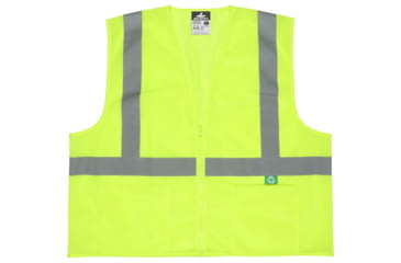 Image of MCR Safety Hi Vis Reflective Safety Vest, ANSI Type R Class 2, Mesh with 2in Silver Stripes, Zipper Front Closure and 3 Pockets, Fluorescent Lime, 5X, RVCL2MLZX5
