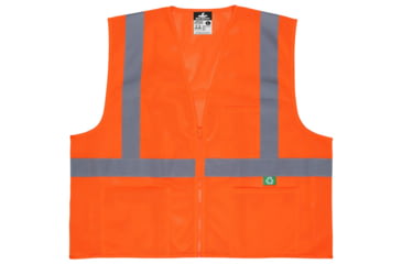 Image of MCR Safety Hi Vis Reflective Safety Vest, ANSI Type R Class 2, Mesh with 2in Silver Stripes, Zipper Front Closure and 3 Pockets, Fluorescent Orange, 2X, RVCL2MOZX2