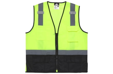 Image of MCR Safety Hi Vis Reflective Safety Vest, ANSI Type R Class 2, Mesh with 2in Silver Stripes, Zipper Front, Fluorescent Lime, L, CL2MLSZL
