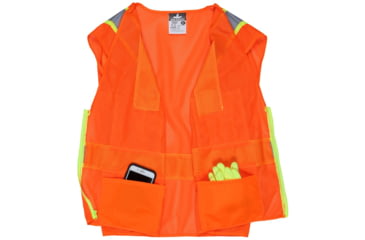 Image of MCR Safety Hi Vis Reflective Safety Vest, ANSI Type R Class 2, Mesh with 3in Silver Stripes, Zipper Front Closure, Fluorescent Orange, L, SURVMOL