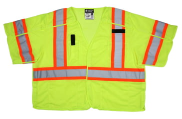 Image of MCR Safety Hi Vis Reflective Safety Vest, ANSI Type R Class 3, Mesh with 3in Silver Stripes, Hook and Loop Front Closure, Fluorescent Lime, L, SURVCL3LL