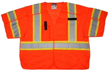 Image of MCR Safety Hi Vis Reflective Safety Vest, ANSI Type R Class 3, Mesh with 3in Silver Stripes, Hook and Loop Front Closure, Fluorescent Orange, 4X, SURVCL3OX4