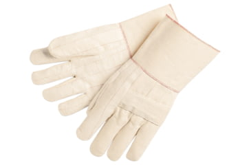 Image of MCR Safety Hot Mill Work Gloves, 32oz Heavy Weight Fabric, 5in Plasticized Gauntlet Cuff, Burlap Lined, Knuckle Strap, Natural, Large, 9132G